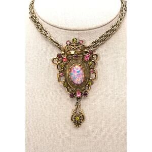 Vintage Sarah Coventry Contessa Faux Opal Brooch Pendant Necklace
